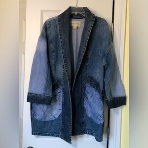 Pilcro M Patchwork Denim Jadira Kimono Jacket Anthropologie Coat Duster Cotton